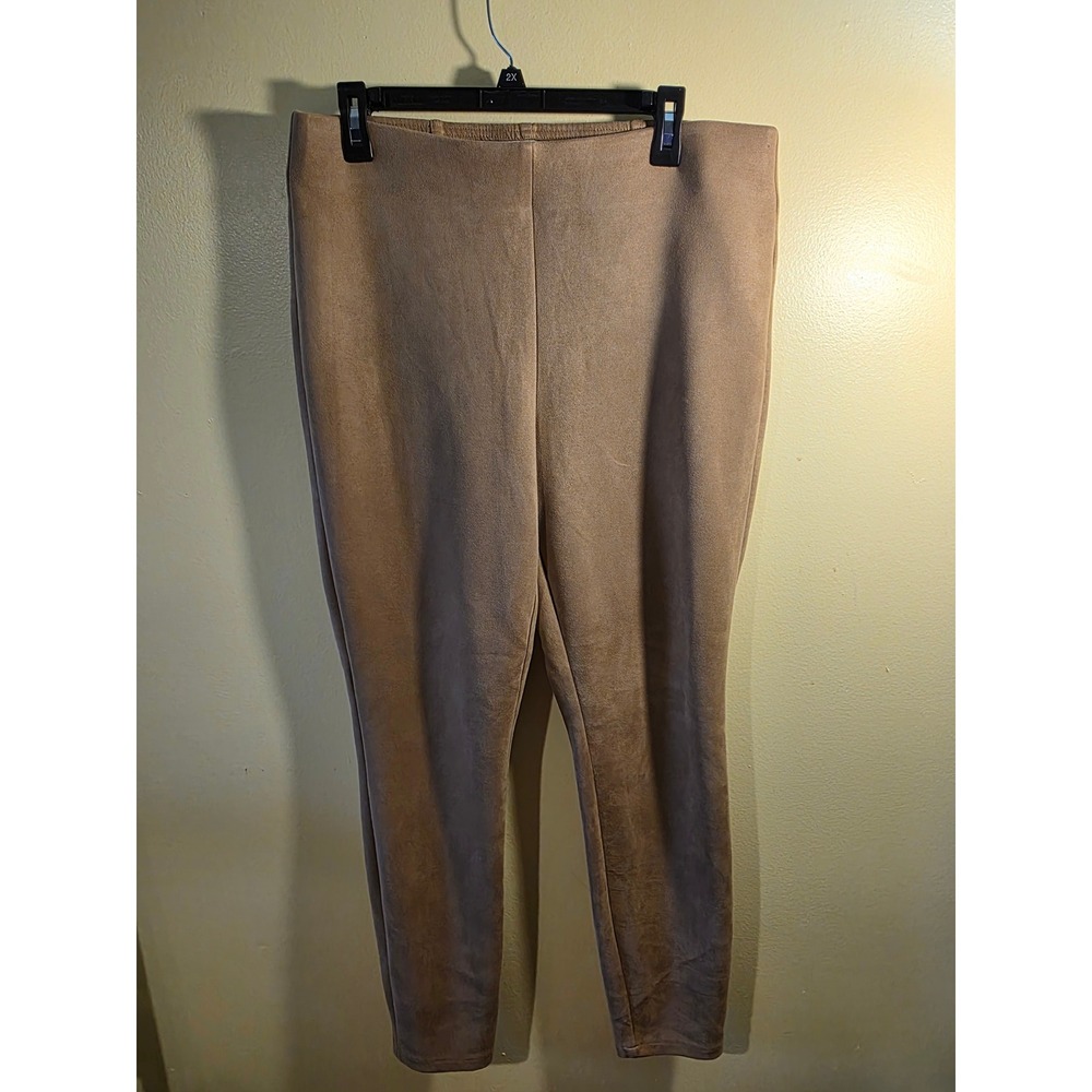 Chicos Faux Suede Leggings Camel Tan Pull On Elastic Waist Pants Size 2 Regular